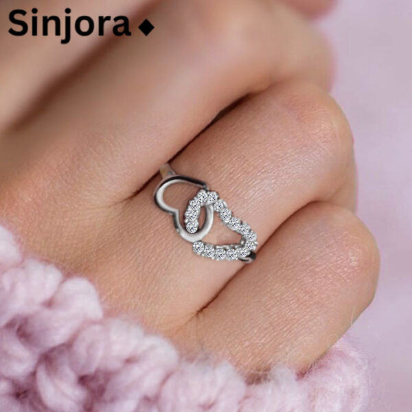 Sinjora 92.5 Silver Linked Heart Ring - Image 3