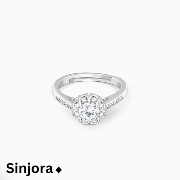 SINJORA 92.5 Silver Zircon Flower Blossom Ring