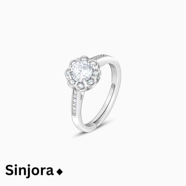 SINJORA 92.5 Silver Zircon Flower Blossom Ring - Image 3