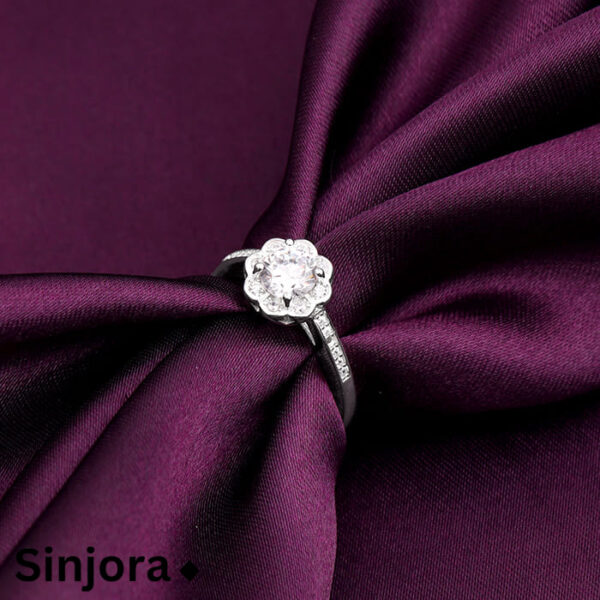 SINJORA 92.5 Silver Zircon Flower Blossom Ring - Image 4